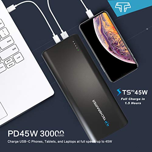 Techsmarter 30000mah Rugged & Waterproof 45W USB-C PD Power Bank. Portable  Battery Charger with Flashlight for iPhone, Samsung Galaxy, iPad Air/Pro,  Macbook, Androids, LG, HTC, Motorola, Chromebook 